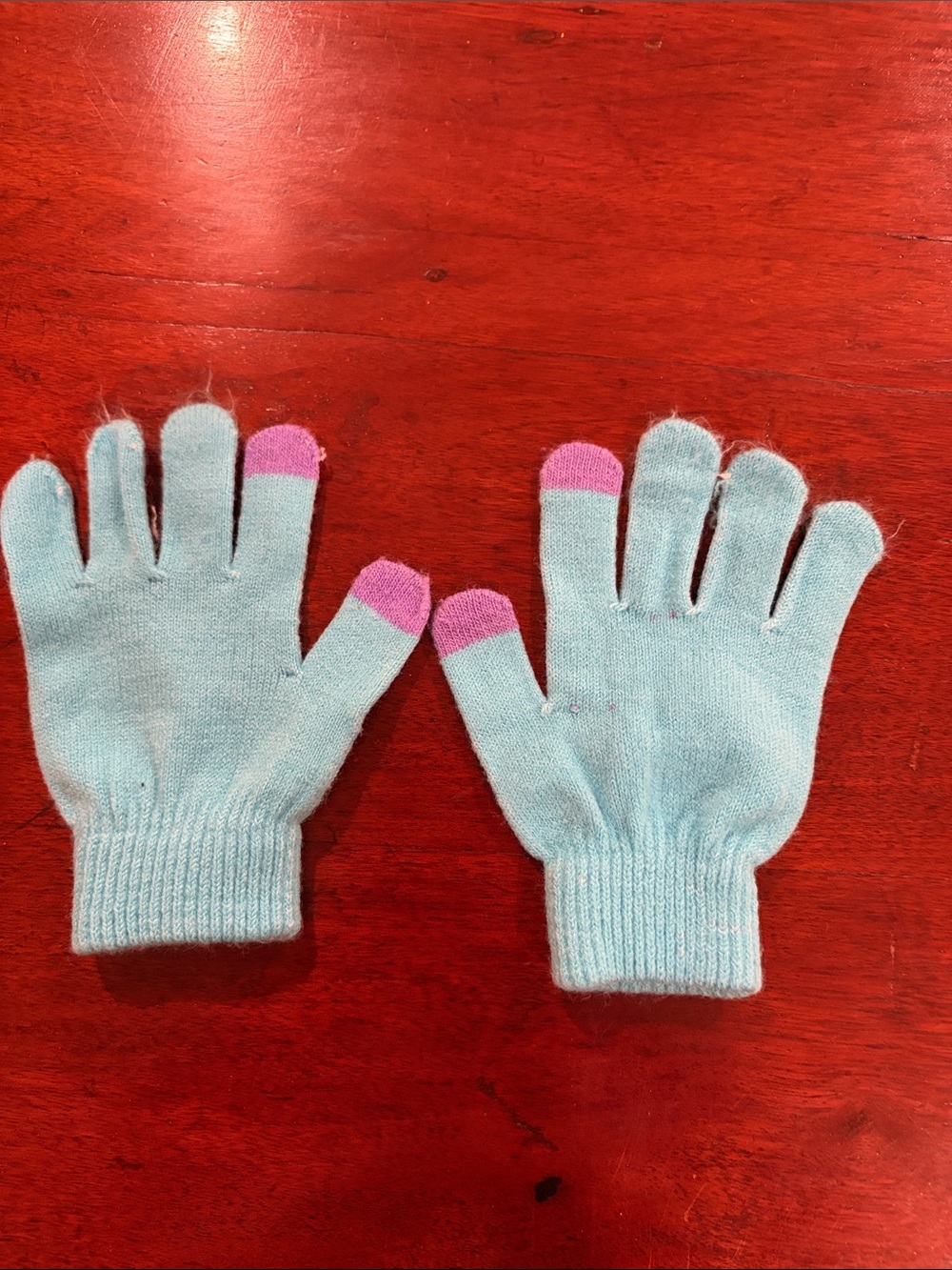 Kids Touchscreen Knit Mittens - Light Blue with Pink Tips